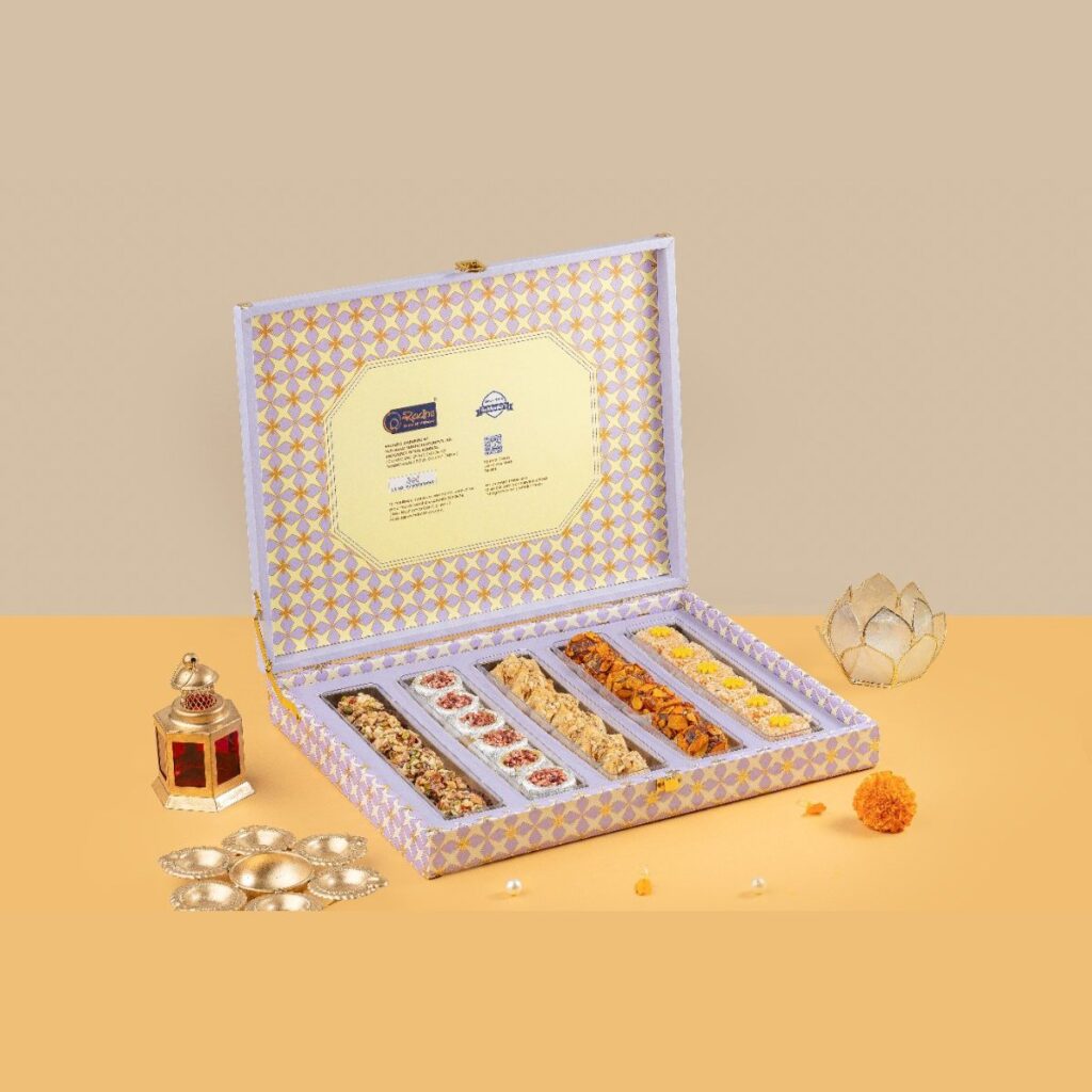 Assorted Mithai Gift Box with five rows of sweets