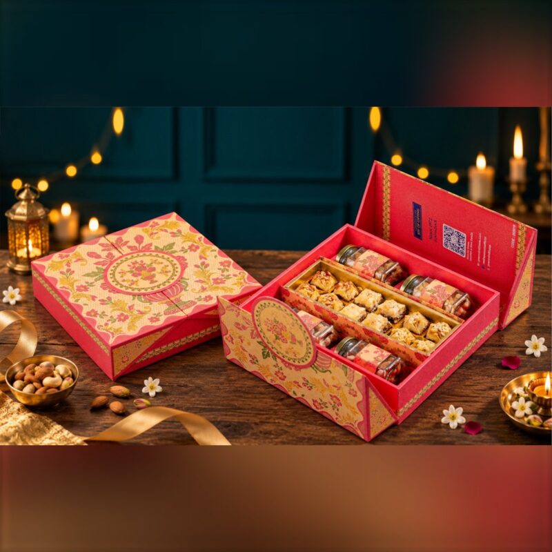 Pink & Red Double Door Gift Box Pink & Red Double Door Gift Box – Diwali gift box