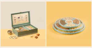 Blog Diwali gift boxes from Radhe Prem Ni Mithaas: a dry fruit, sweets and namkeen box and a round dry fruit tray